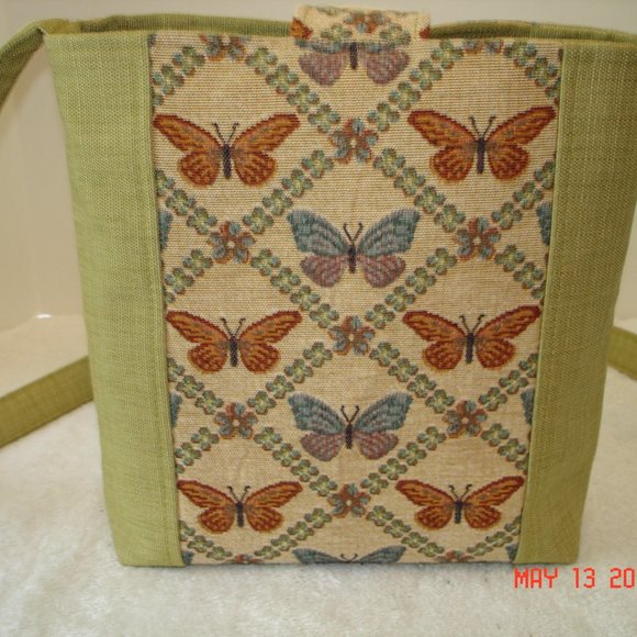 Handmade Cross-Body Bag Handbag Tote Purse Green Butterflies - Picture 4 of 7